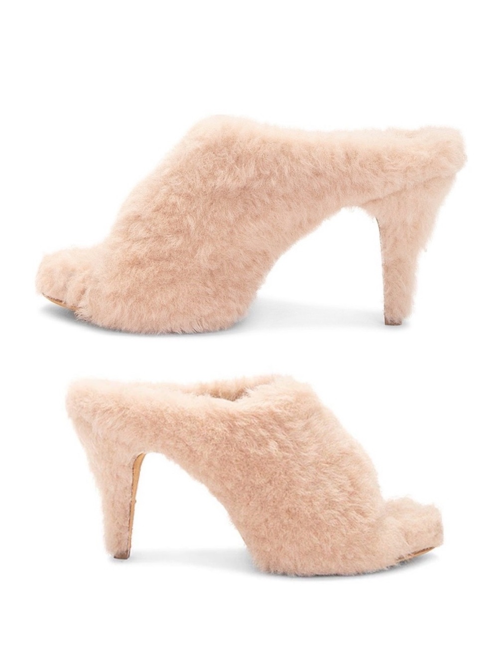 KHAITE Pink Shearling Mules Slide Sandals Heels 9 Marion Fuzzy Party New 🟠